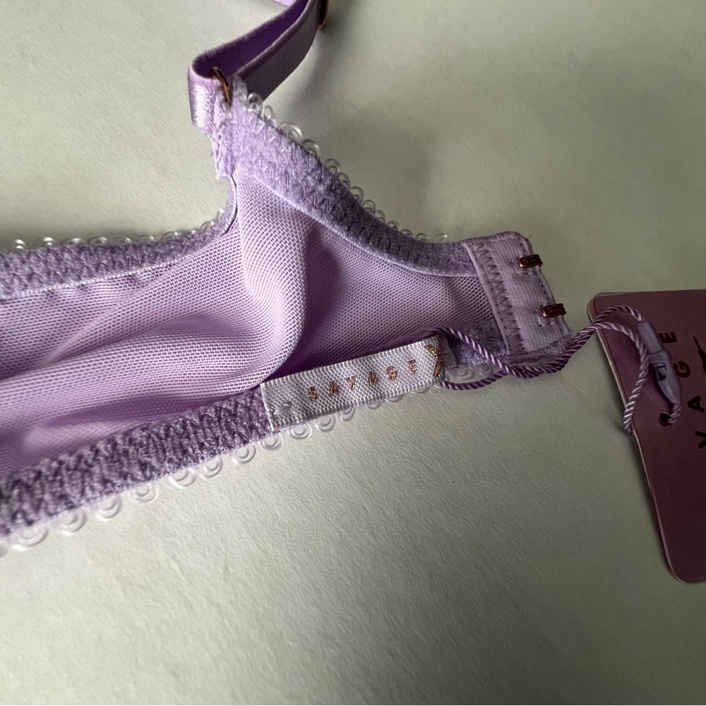 NWT Savage X Fenty FLORAL GLOW UNLINED LACE BRA purple lavender 36B & Medium - Picture 9 of 14